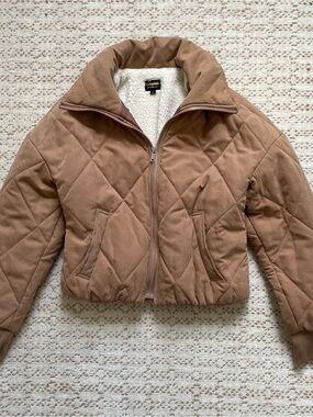 Tan quilted bomber jacket